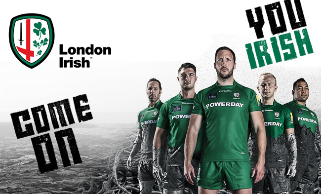 London Irish Banner, with logo and first team players