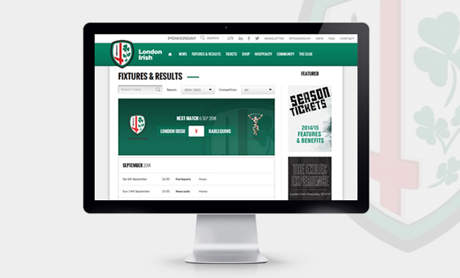 Screenshot of the London Irish website