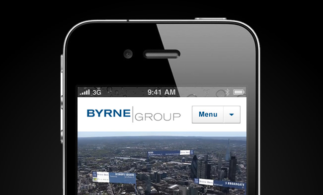 iPhone screenshot of Byrne Group's site on a mobile device