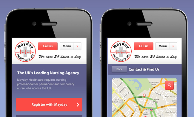 iPhone screenshots of Mayday's mobile site