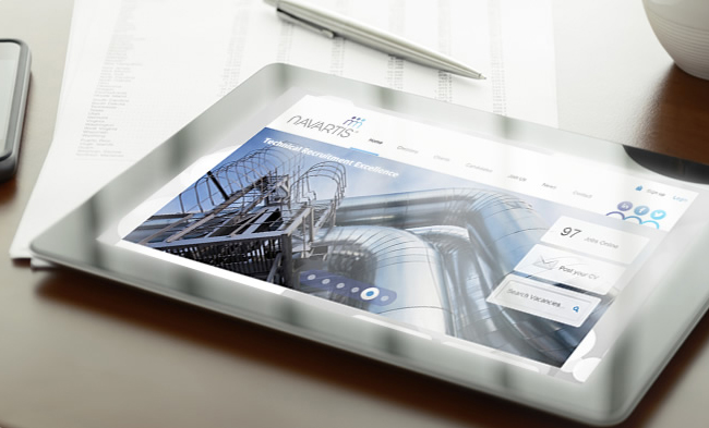 iPad screenshot of the Navartis homepage